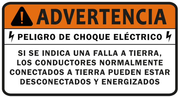 10 pack etiqueta solar - ADVERTENCIA / PELIGRO DE CHOQUE ELÉCTRICO / SI SE INDICA UNA FALLA A TIERRA, LOS CONDUCTORES NORMALMENTE CONECTADOS A TIERRA PUEDEN ESTAR DESCONECTADOS Y ENERGIZADOS — Naranja, blanco y negro
