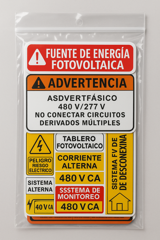 Paquete de etiquetas Solares para  NOM-001-SEDE-2012 - Inversor Central