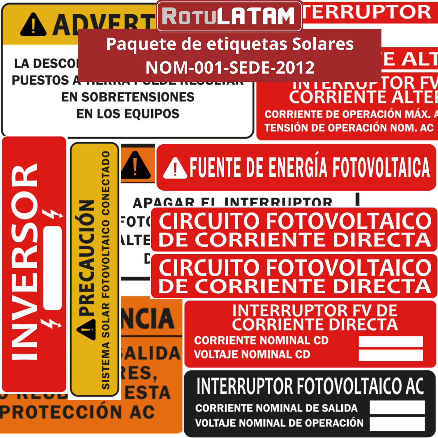 Paquete de etiquetas Solares para  NOM-001-SEDE-2012 - Inversor Central